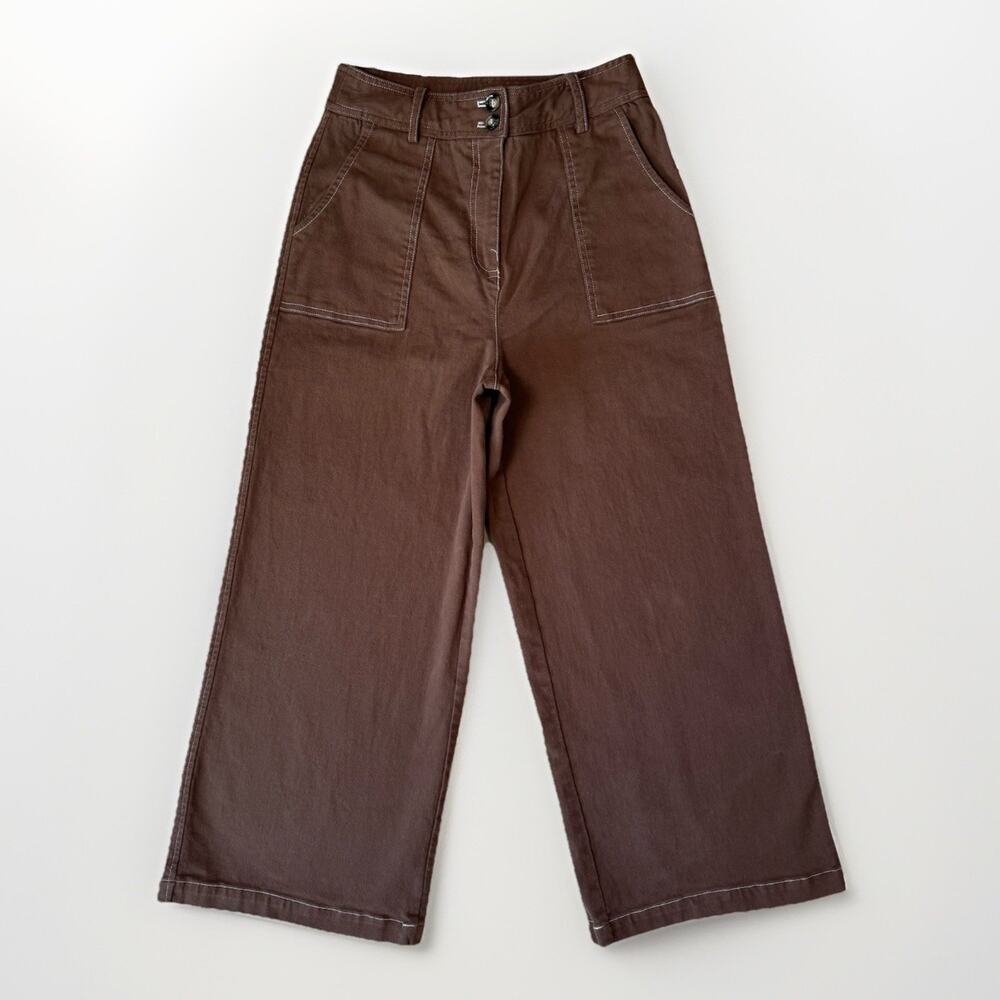 Frnch Paris Wide Leg Pants Women's Medium Brown Cotton Straight Minimalist